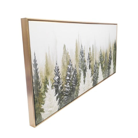 Homeroots Evergreen Trees Hand-painted Gold Floater Frame Wall Art – Stylish Watercolor Décor For Any Space  Canvas,Plastic,Mdf 568220