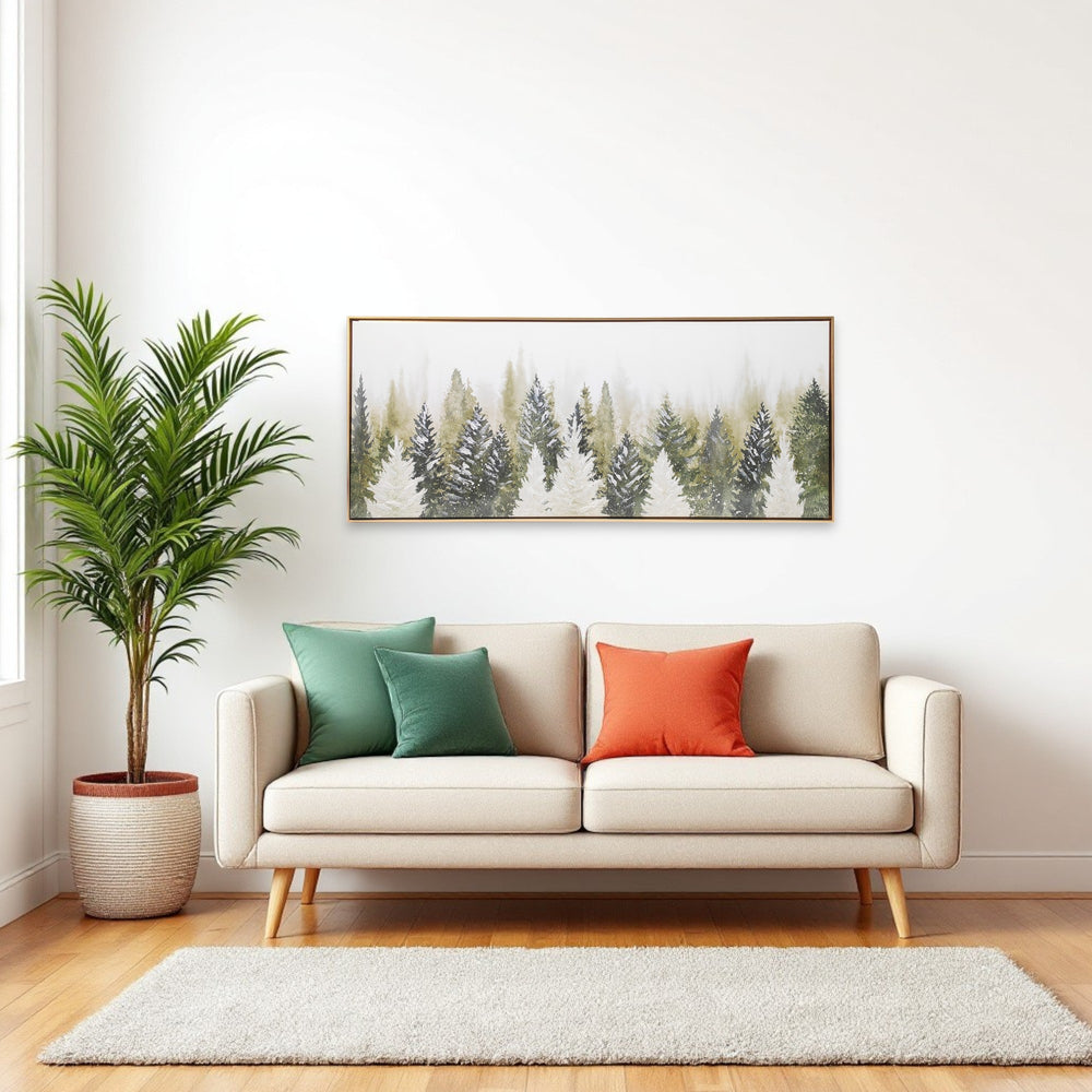 Homeroots Evergreen Trees Hand-painted Gold Floater Frame Wall Art – Stylish Watercolor Décor For Any Space  Canvas,Plastic,Mdf 568220