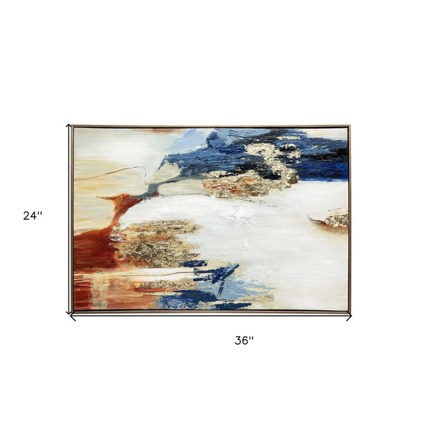 Homeroots Sienna Twilight Gold Floater Frame Wall Art – Hand-painted 24"X36" Acrylic Canvas For Stylish Décor  Canvas,Metal,Wood 568222