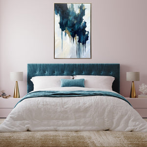 Homeroots Turquoise Modern Abstract Hand-painted Wall Art In Gold Floater Frame – Stylish Home Decor 36"X24"  Canvas,Metal,Wood 568223