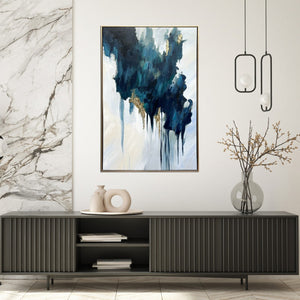Homeroots Turquoise Modern Abstract Hand-painted Wall Art In Gold Floater Frame – Stylish Home Decor 36"X24"  Canvas,Metal,Wood 568223