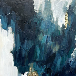 Homeroots Turquoise Modern Abstract Hand-painted Wall Art In Gold Floater Frame – Stylish Home Decor 36"X24"  Canvas,Metal,Wood 568223