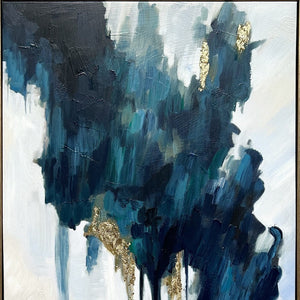 Homeroots Turquoise Modern Abstract Hand-painted Wall Art In Gold Floater Frame – Stylish Home Decor 36"X24"  Canvas,Metal,Wood 568223