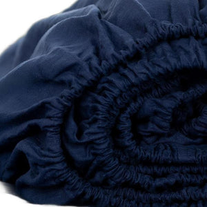 HomeRoots Navy Blue Linen Queen Fitted Sheet - Luxurious Comfort, Breathable Design for Restorative Sleep 568229