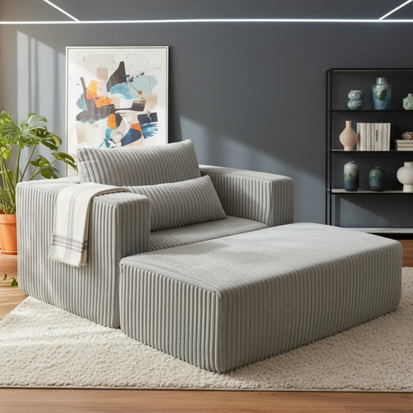 English Elm Oversized Corduroy Floor Lounge Chair with Modular Ottoman All Foam Deep Seat W3326S00027