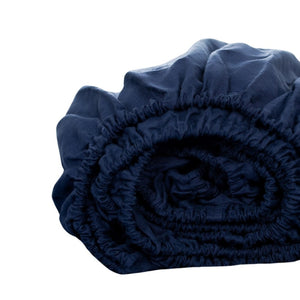 HomeRoots Navy Linen Fitted Sheet for California King - Soft, Breathable, Durable & Wrinkle-Resistant Comfort 568231