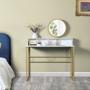 Homeroots 41" Elegant White And Gold Faux Marble Vanity Table With Adjustable Mirror For Chic Bedrooms   568240
