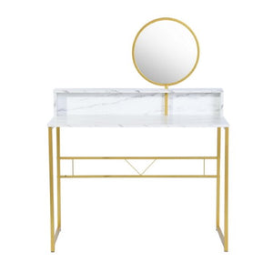 Homeroots 41" Elegant White And Gold Faux Marble Vanity Table With Adjustable Mirror For Chic Bedrooms   568240