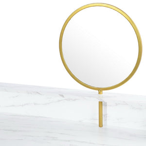 Homeroots 41" Elegant White And Gold Faux Marble Vanity Table With Adjustable Mirror For Chic Bedrooms   568240