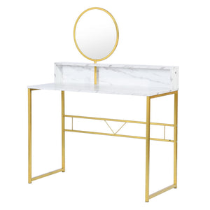 Homeroots 41" Elegant White And Gold Faux Marble Vanity Table With Adjustable Mirror For Chic Bedrooms   568240