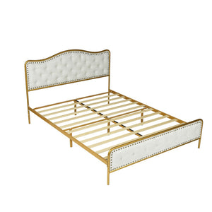 Homeroots Gold Tufted Upholstery Queen Bed Frame With Nailhead Trim - Elegant Metal Design For Dreamy Retreat  Metal 568242