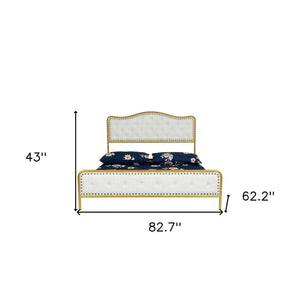Homeroots Gold Tufted Upholstery Queen Bed Frame With Nailhead Trim - Elegant Metal Design For Dreamy Retreat  Metal 568242