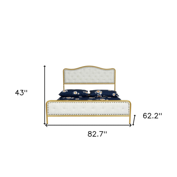 Homeroots Gold Tufted Upholstery Queen Bed Frame With Nailhead Trim - Elegant Metal Design For Dreamy Retreat  Metal 568242