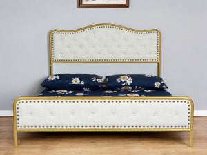 Homeroots Gold Tufted Upholstery Queen Bed Frame With Nailhead Trim - Elegant Metal Design For Dreamy Retreat  Metal 568242