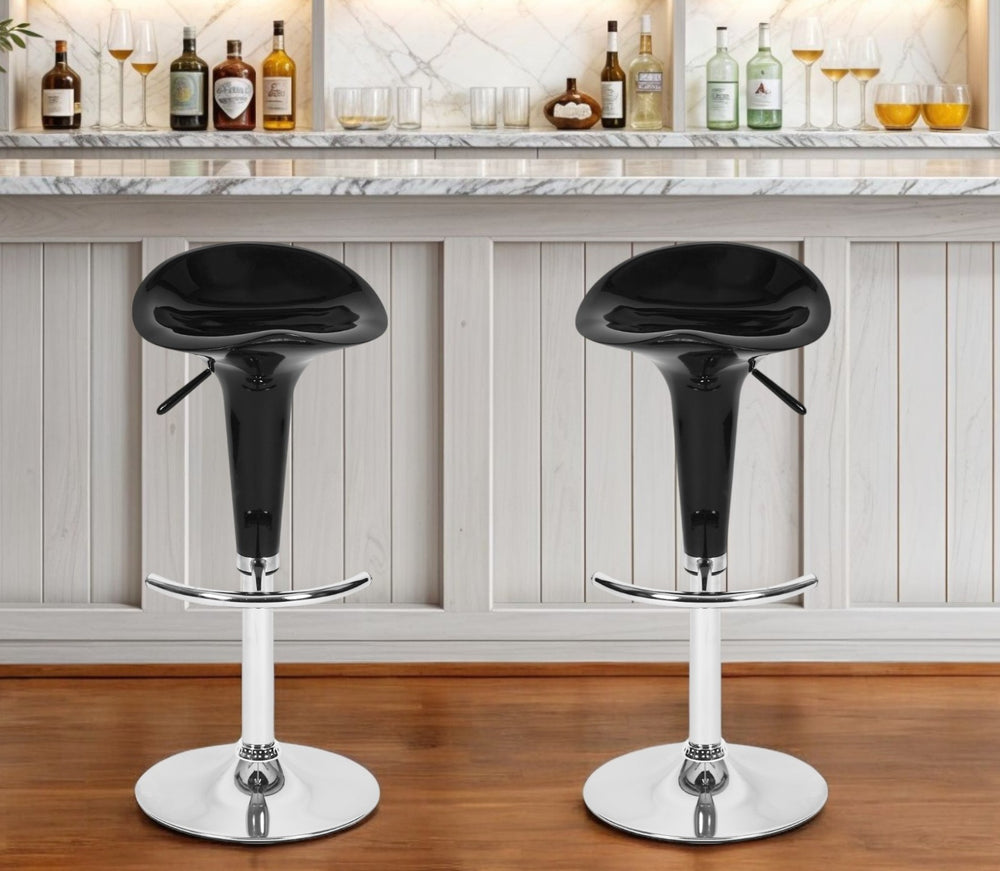 Homeroots Set Of Two Black And Silver Heavy Duty Plastic And Metal Low Back Adjustable Height Swivel Bar Chairs   568244