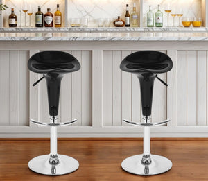 Homeroots Set Of Two Black And Silver Heavy Duty Plastic And Metal Low Back Adjustable Height Swivel Bar Chairs   568244