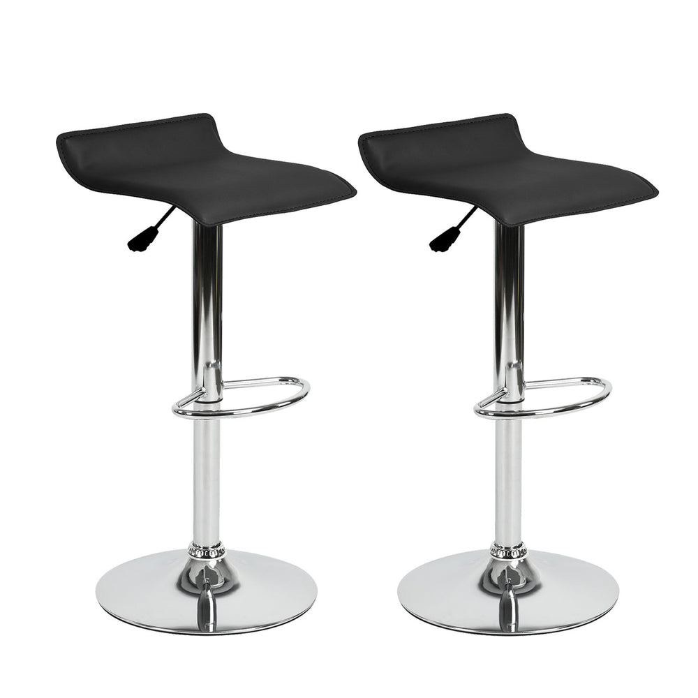 Homeroots Set Of Two Black And Silver Faux Leather And Metal Low Back Adjustable Height Swivel Bar Chairs   568245
