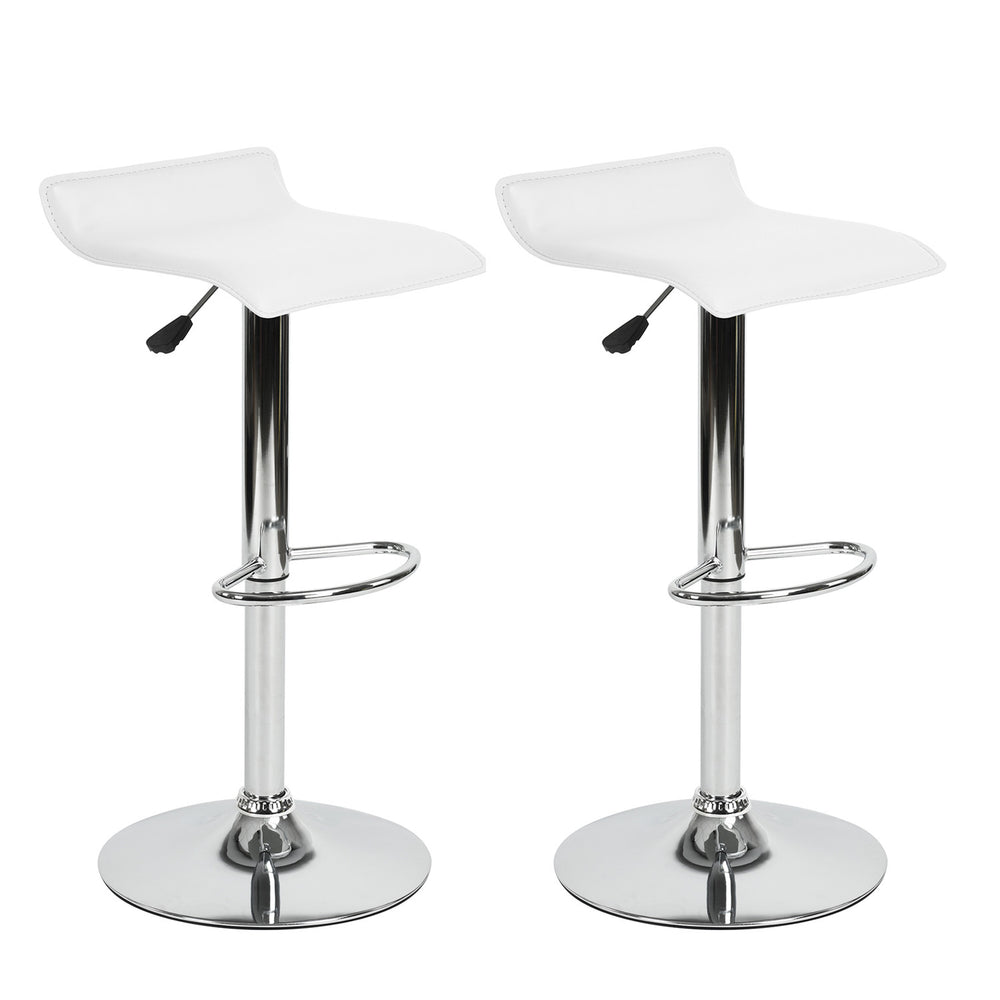 Homeroots Set Of Two White And Silver Faux Leather And Metal Low Back Adjustable Height Swivel Bar Chairs   568246
