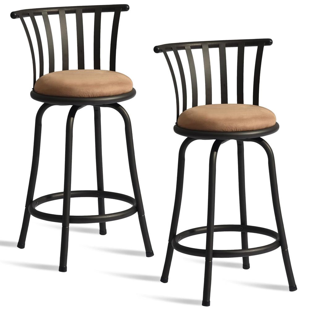 Homeroots Set Of Two 24" Brown And Black Microfiber And Metal Low Back Counter Height Swivel Bar Chairs   568247