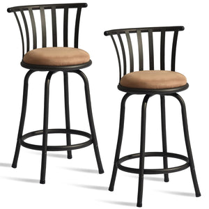 Homeroots Set Of Two 24" Brown And Black Microfiber And Metal Low Back Counter Height Swivel Bar Chairs   568247