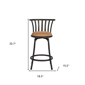 Homeroots Set Of Two 24" Brown And Black Microfiber And Metal Low Back Counter Height Swivel Bar Chairs   568247