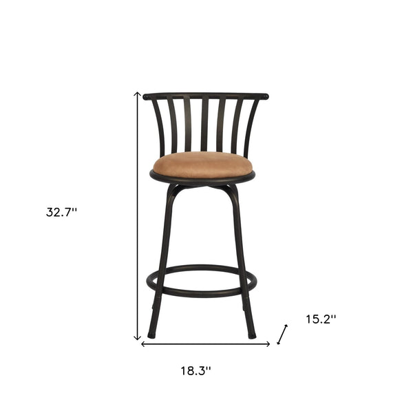 Homeroots Set Of Two 24" Brown And Black Microfiber And Metal Low Back Counter Height Swivel Bar Chairs   568247