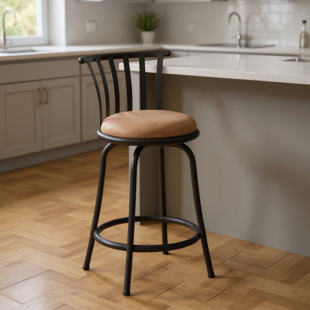 HomeRoots Set of Two Stylish 24" Brown Microfiber Swivel Bar Chairs with Black Metal Base for Modern Spaces 568247