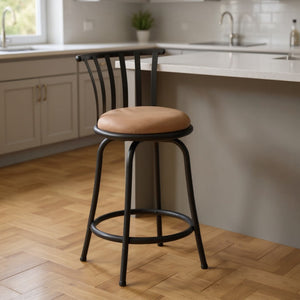 HomeRoots Set of Two Stylish 24" Brown Microfiber Swivel Bar Chairs with Black Metal Base for Modern Spaces 568247