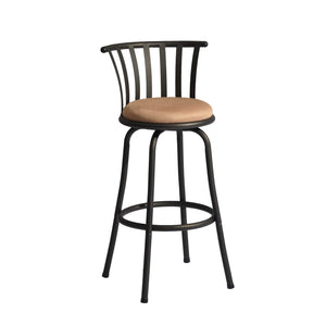 Homeroots Set Of Two 29" Brown And Black Microfiber And Metal Low Back Bar Height Swivel Bar Chairs   568248