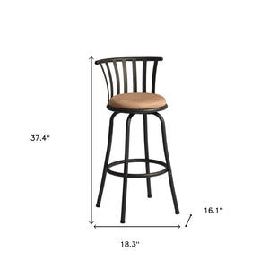 Homeroots Set Of Two 29" Brown And Black Microfiber And Metal Low Back Bar Height Swivel Bar Chairs   568248