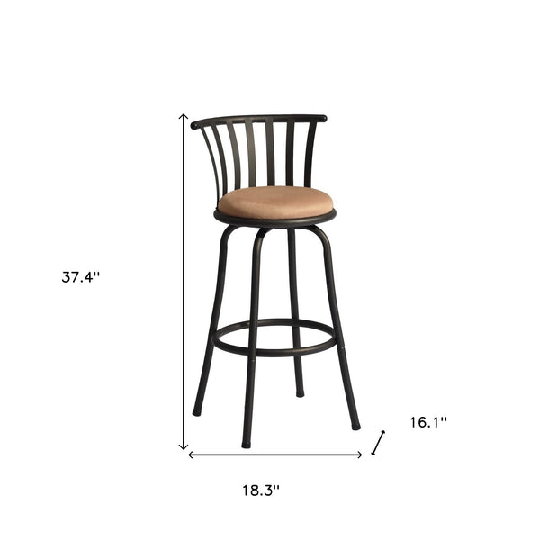 Homeroots Set Of Two 29" Brown And Black Microfiber And Metal Low Back Bar Height Swivel Bar Chairs   568248