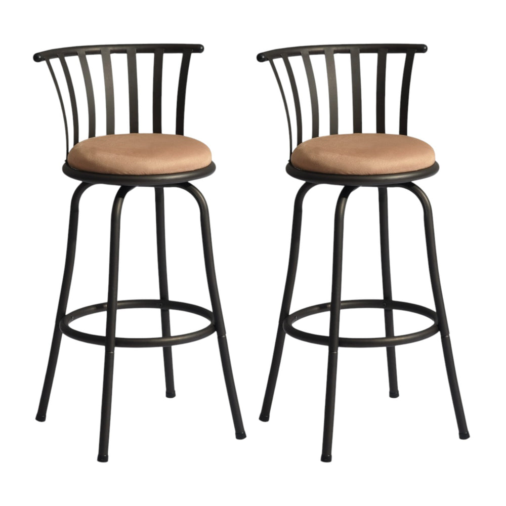 Homeroots Set Of Two 29" Brown And Black Microfiber And Metal Low Back Bar Height Swivel Bar Chairs   568248