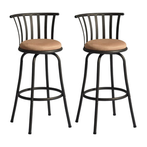 Homeroots Set Of Two 29" Brown And Black Microfiber And Metal Low Back Bar Height Swivel Bar Chairs   568248