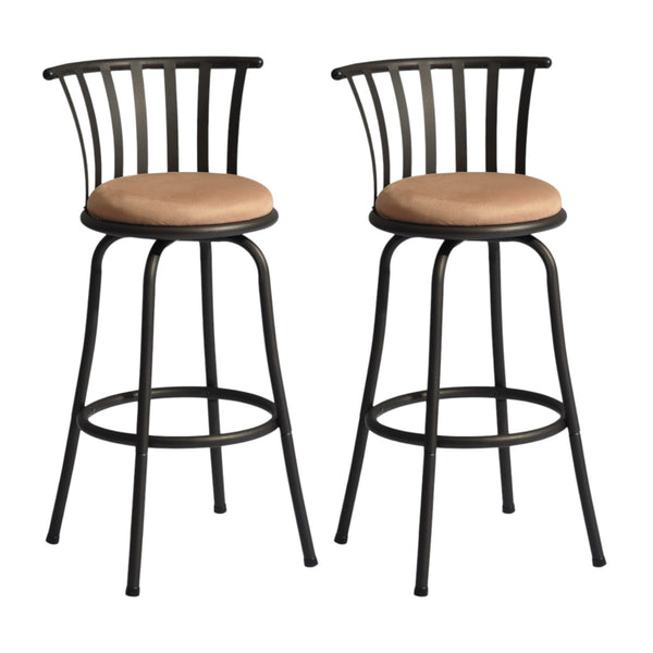 Homeroots Set Of Two 29" Brown And Black Microfiber And Metal Low Back Bar Height Swivel Bar Chairs   568248