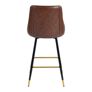 Homeroots Set Of Two 26" Brown Black And Gold Faux Leather And Metal Counter Height Swivel Bar Chairs   568249