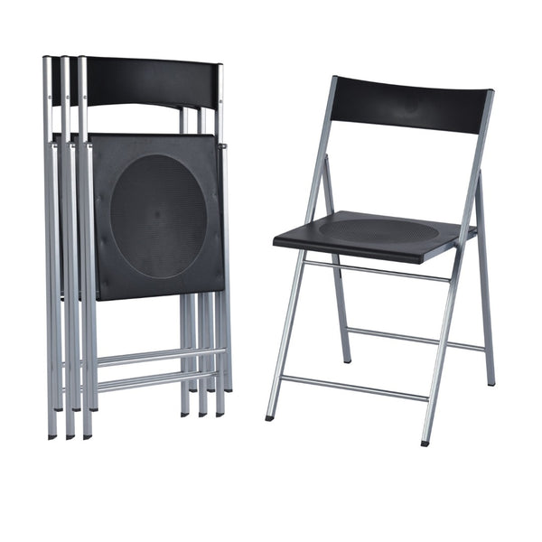 HomeRoots Set of Six Versatile Black and Silver Folding Side Chairs for Easy Storage and Stylish Seating Solutions 568250