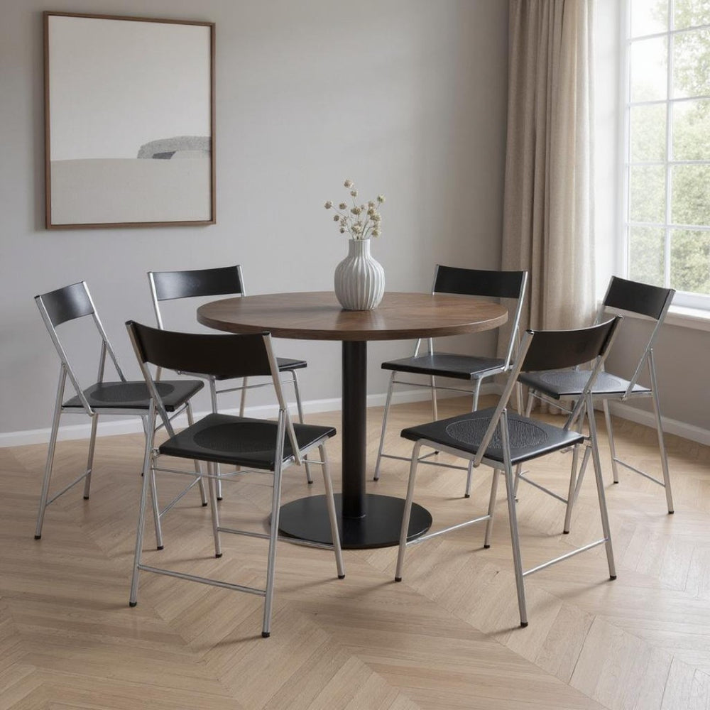 HomeRoots Set of Six Versatile Black and Silver Folding Side Chairs for Easy Storage and Stylish Seating Solutions 568250
