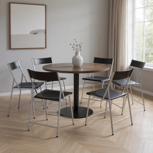 HomeRoots Set of Six Versatile Black and Silver Folding Side Chairs for Easy Storage and Stylish Seating Solutions 568250