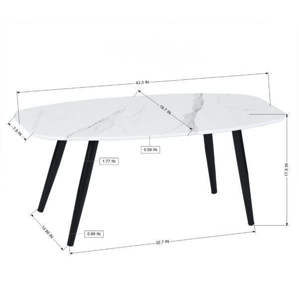 Homeroots 43" Stylish White And Black Faux Marble Coffee Table With Durable Steel Base For Modern Spaces   568251