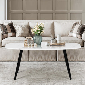 Homeroots 43" Stylish White And Black Faux Marble Coffee Table With Durable Steel Base For Modern Spaces   568251