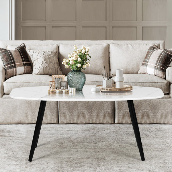 Homeroots 43" Stylish White And Black Faux Marble Coffee Table With Durable Steel Base For Modern Spaces   568251