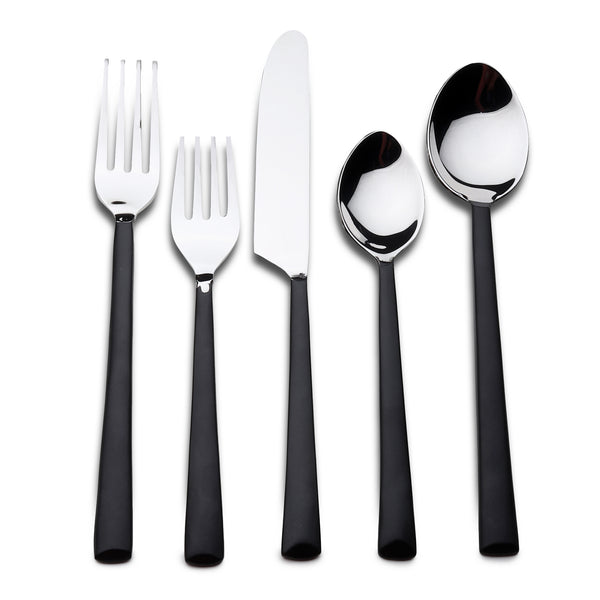 Homeroots Matte Black Stainless Steel Twenty Piece Hand Forged Flatware Set   568256