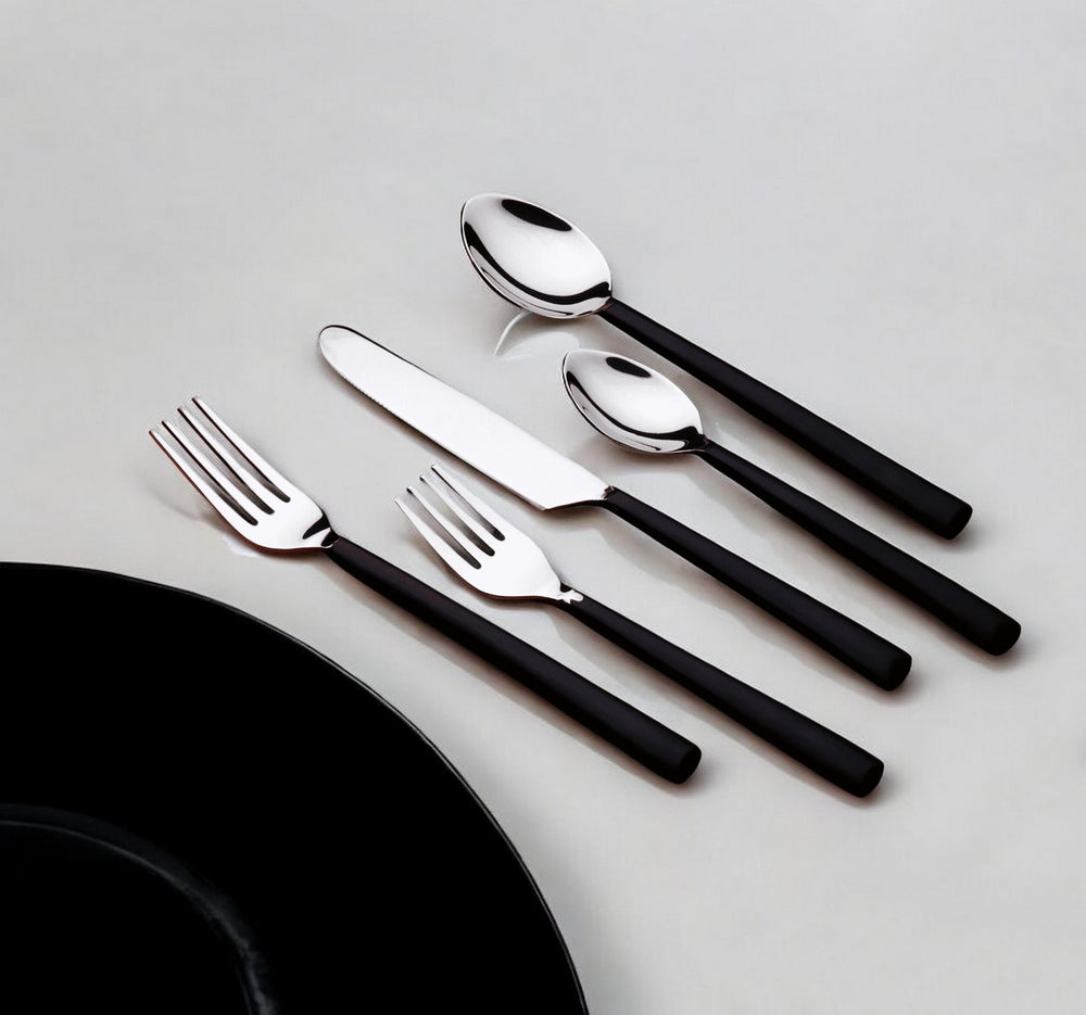 Homeroots Matte Black Stainless Steel Twenty Piece Hand Forged Flatware Set   568256