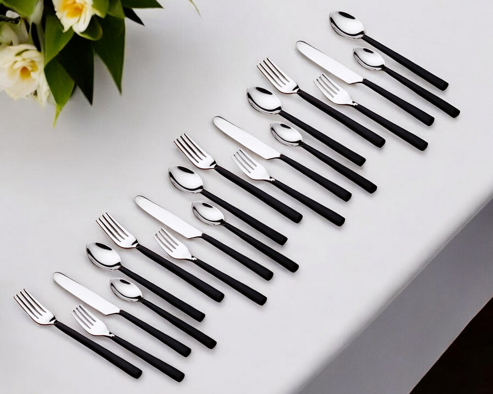 Homeroots Matte Black Stainless Steel Twenty Piece Hand Forged Flatware Set   568256