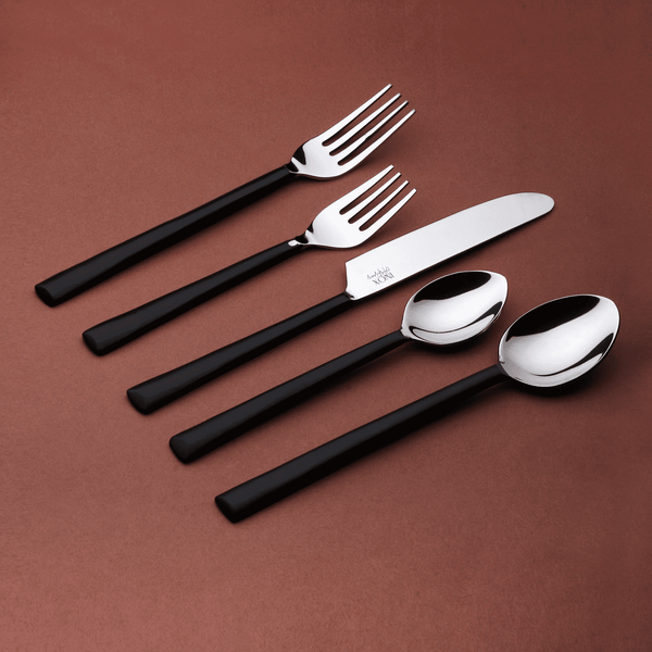 Homeroots Matte Black Stainless Steel Twenty Piece Hand Forged Flatware Set   568256
