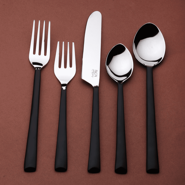 Homeroots Matte Black Stainless Steel Twenty Piece Hand Forged Flatware Set   568256