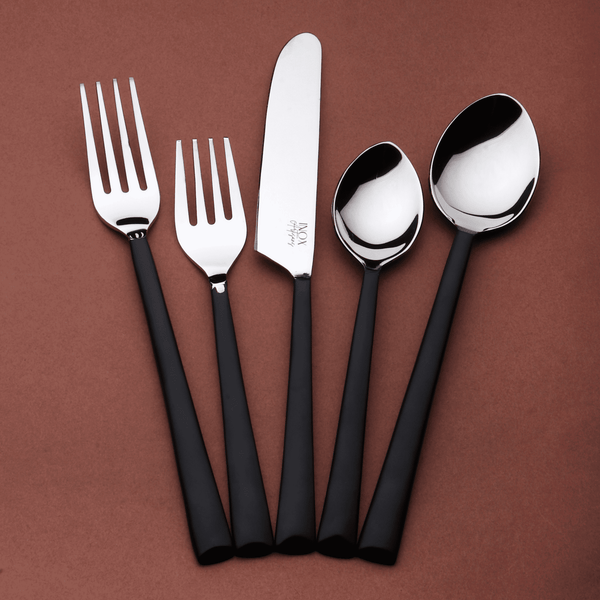 Homeroots Matte Black Stainless Steel Twenty Piece Hand Forged Flatware Set   568256
