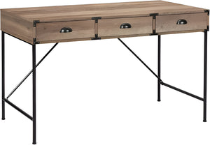 HomeRoots 59" Oak Wood Wall-Mounted H-Shape Writing Desk with 3 Drawers for Functional Home Office Elegance 568258