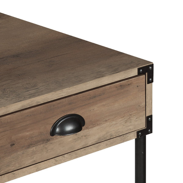 HomeRoots 59" Oak Wood Wall-Mounted H-Shape Writing Desk with 3 Drawers for Functional Home Office Elegance 568258
