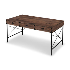 HomeRoots 59" Elegant Brown Wall-Mounted H-Shape Writing Desk with 3 Drawers for Home Office & Study 568259